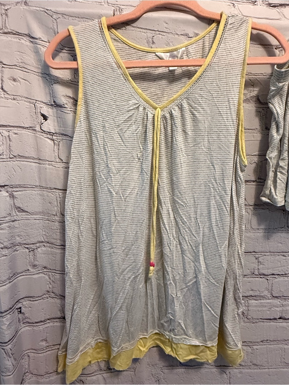 Secret Treasures Gray & Yellow Striped V-Neck Camisole PJ Top and Shorts - Picture 2 of 9